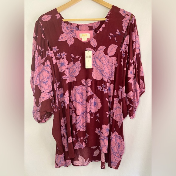 NWT Anthropologie MAEVE Maroon & Pink Floral Blouse. Size Large - Picture 2 of 9
